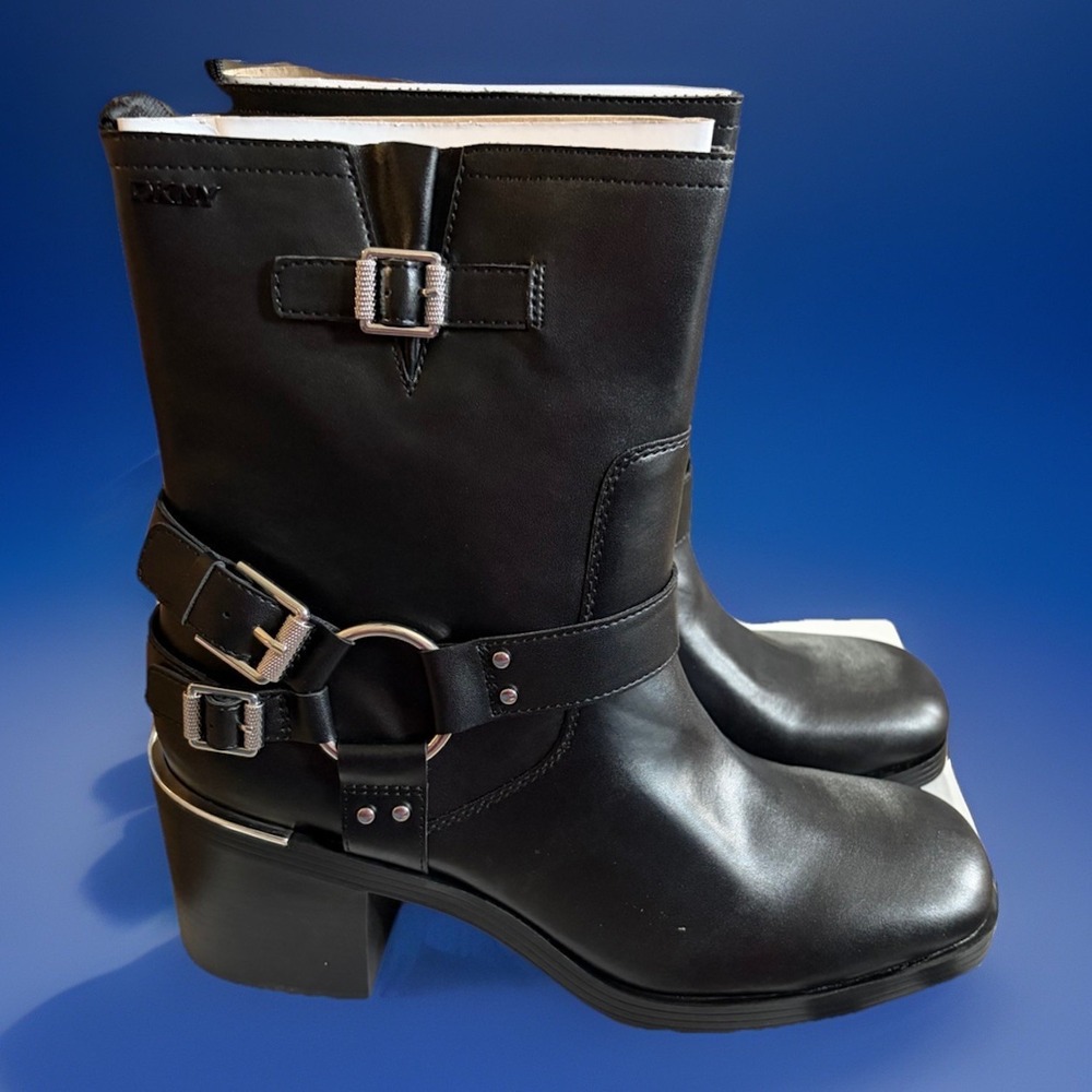 DKNY Nolan Harkness Boot Women's‎ Size 11 Black Smooth Calf PU Moto Biker NIB